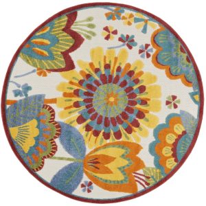 5?Round Yellow and Ivory Indoor Outdoor Area Rug
