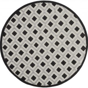 4?Round Black White Gray Indoor Outdoor Area Rug