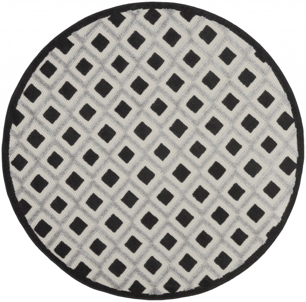 4?Round Black White Gray Indoor Outdoor Area Rug