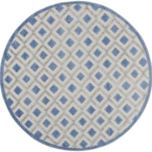 5?Round Blue and Gray Indoor Outdoor Area Rug