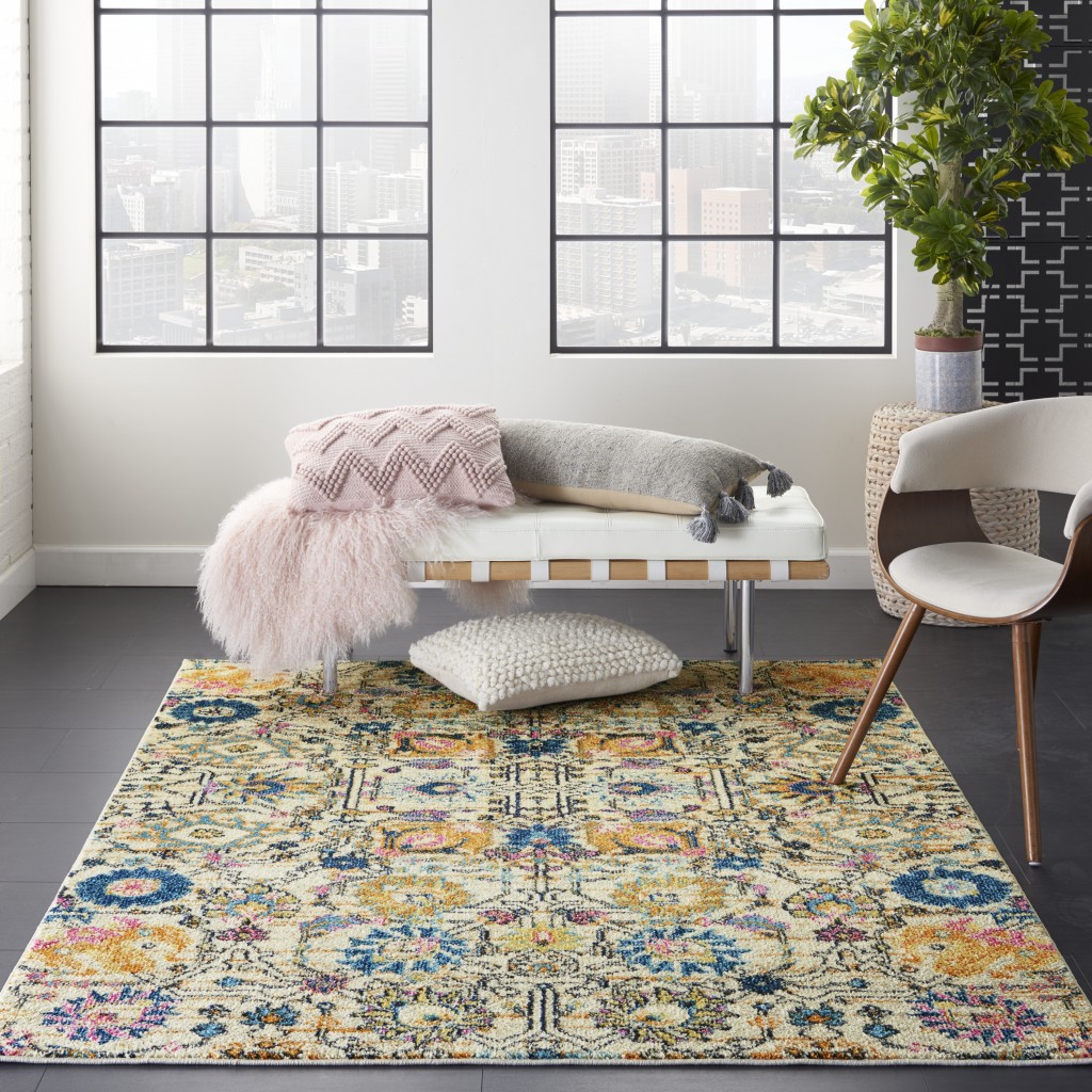 4?x 6?Ivory and Multicolor Floral Buds Area Rug - Image 3