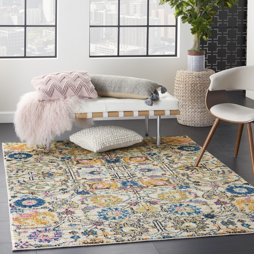 4?x 6?Ivory and Multicolor Floral Buds Area Rug - Image 5