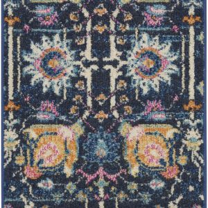 2?x 3?Navy Blue Floral Buds Scatter Rug
