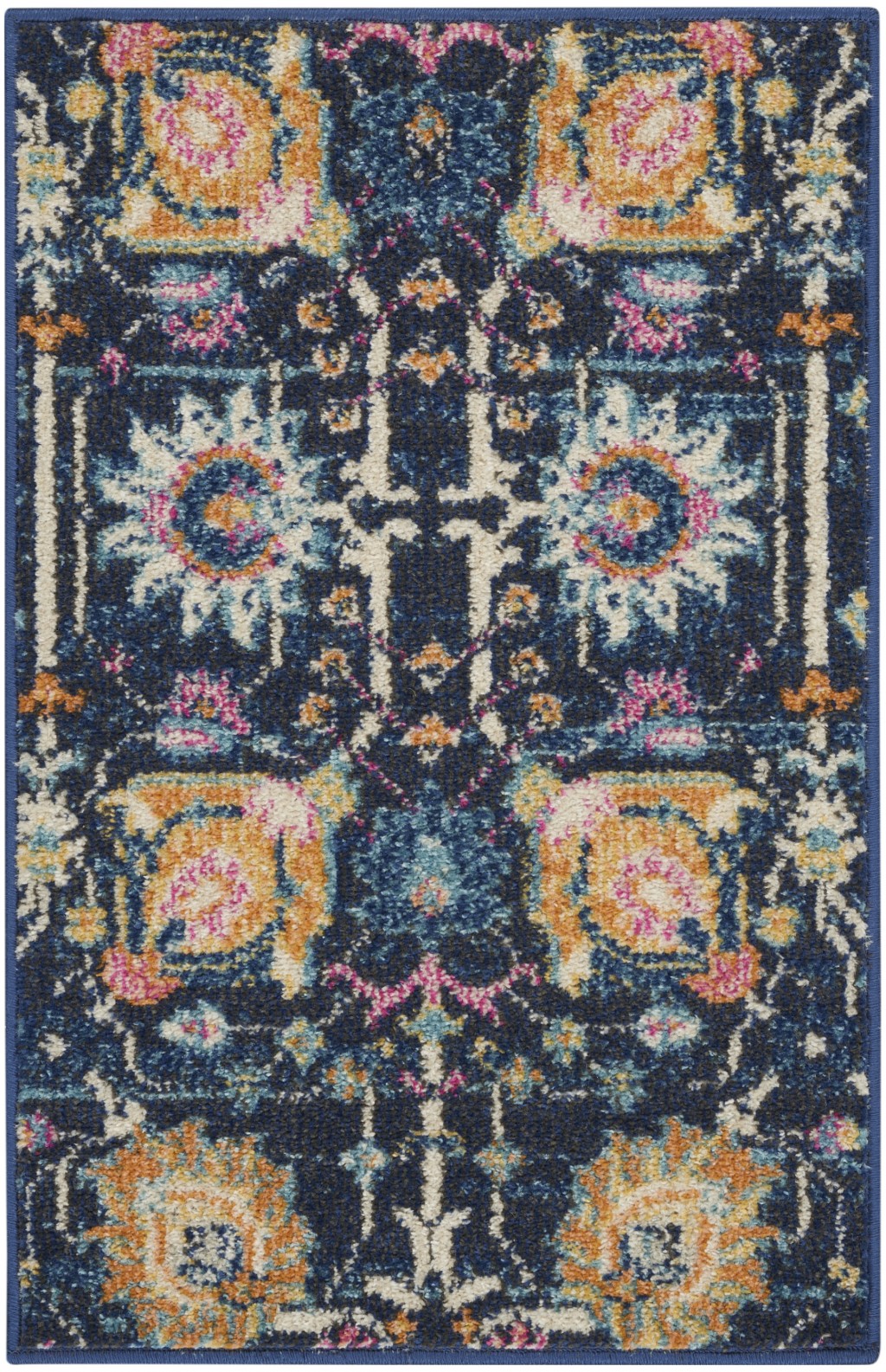 2?x 3?Navy Blue Floral Buds Scatter Rug