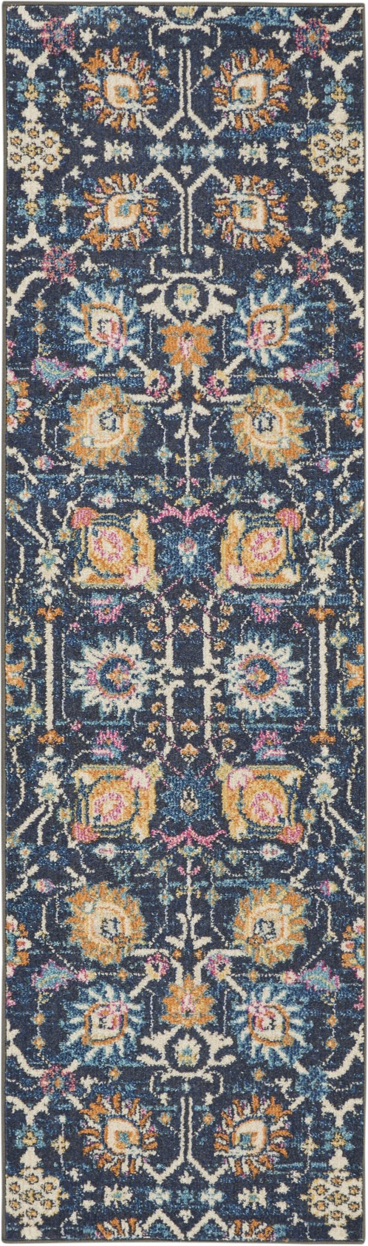 2?x 8?Navy Blue Floral Buds Runner Rug