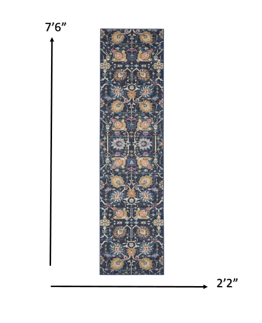 2?x 8?Navy Blue Floral Buds Runner Rug - Image 5