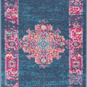 2?x 10?Blue and Pink Medallion Runner Rug