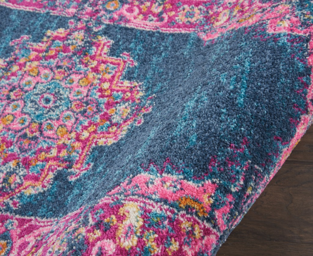 2?x 10?Blue and Pink Medallion Runner Rug - Image 4