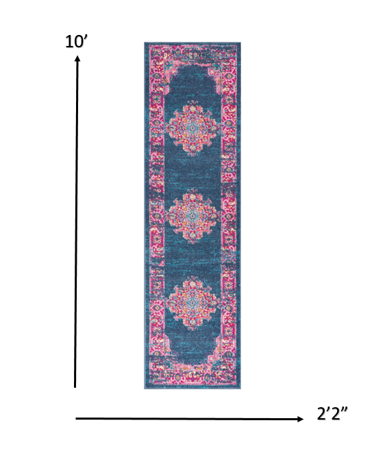 2?x 10?Blue and Pink Medallion Runner Rug - Image 5