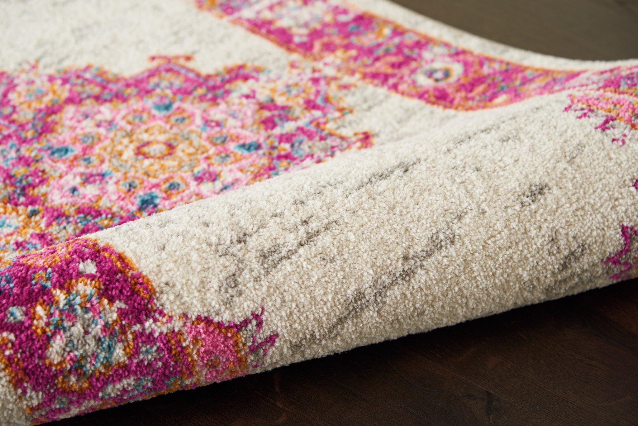 2?x 10' Ivory and Fuchsia Distressed Runner Rug - Image 2