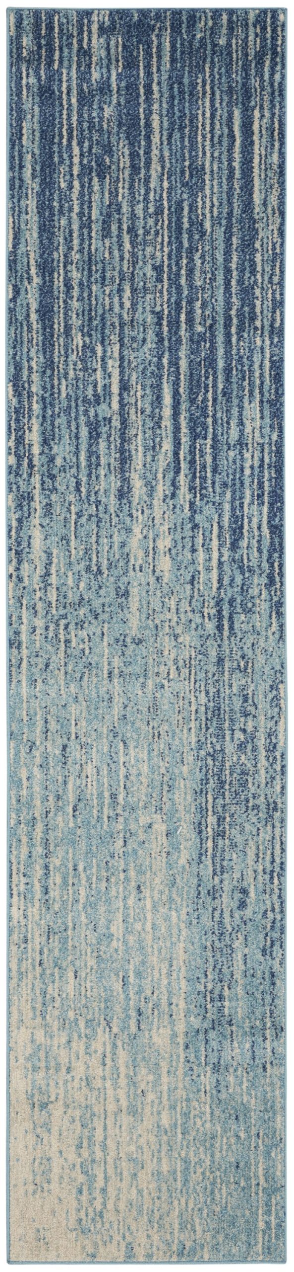 2?x 10?Navy and Light Blue Abstract Runner Rug