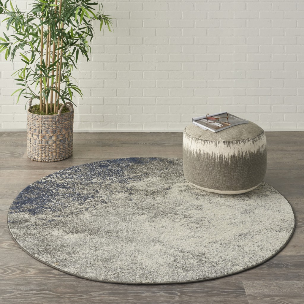 5?Round Charcoal and Ivory Abstract Area Rug - Image 4