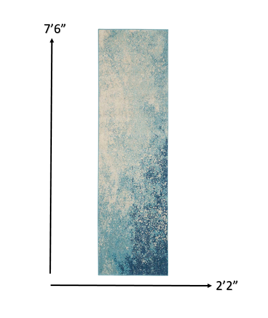 2?x 8?Light Blue and Ivory Abstract Sky Runner Rug - Image 5