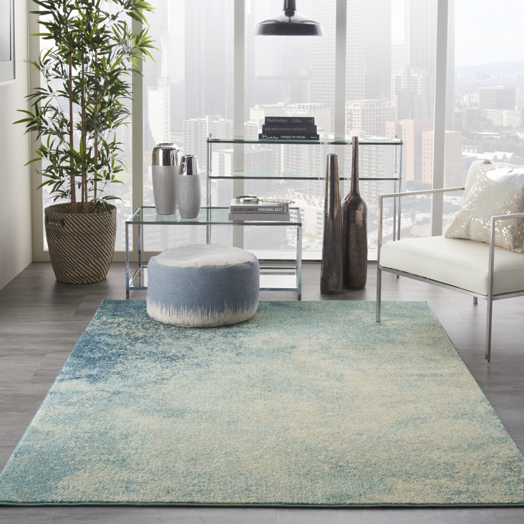 5?x 7?Light Blue and Ivory Abstract Sky Area Rug - Image 4