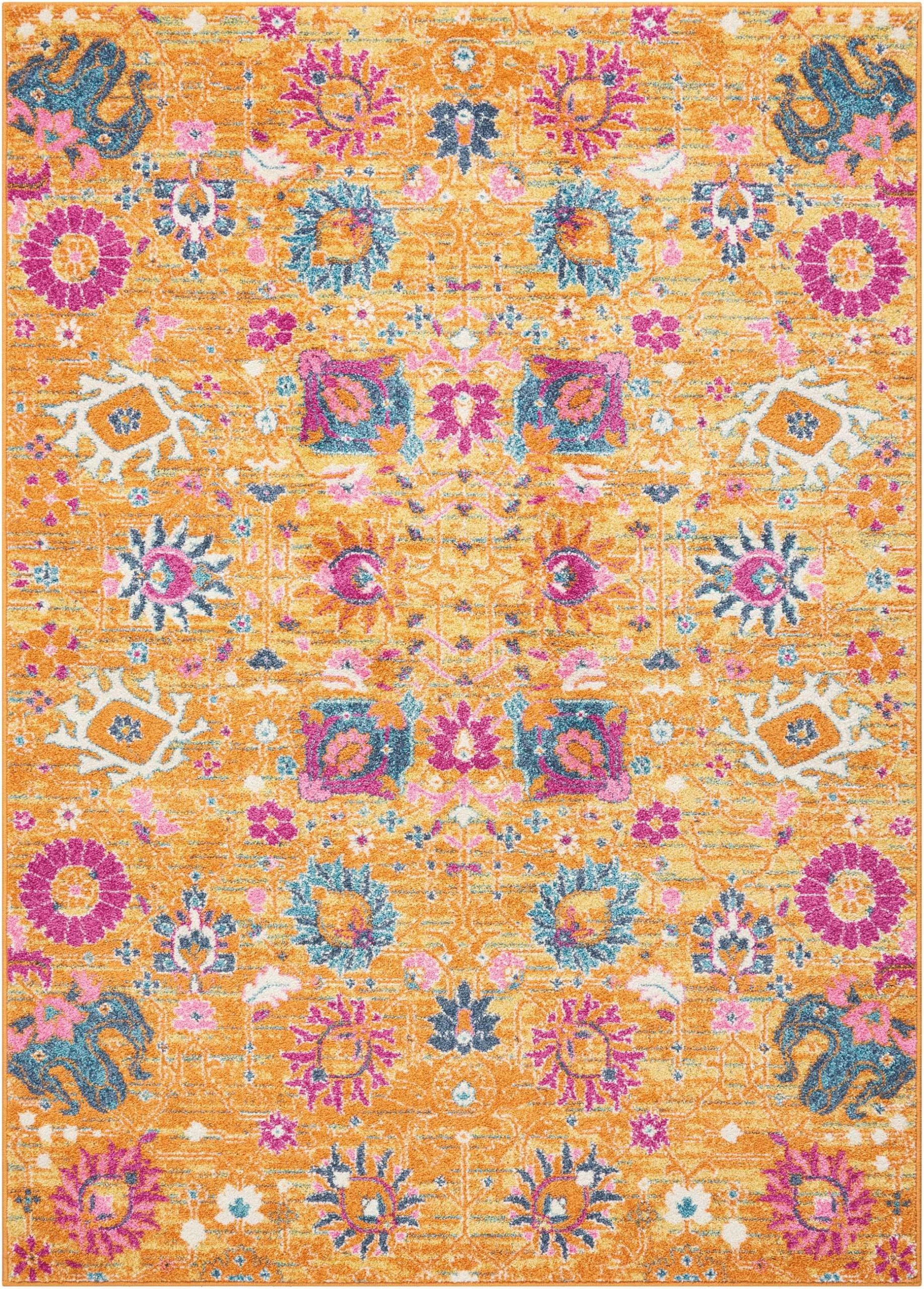 4?x 6?Sun Gold and Navy Distressed Area Rug