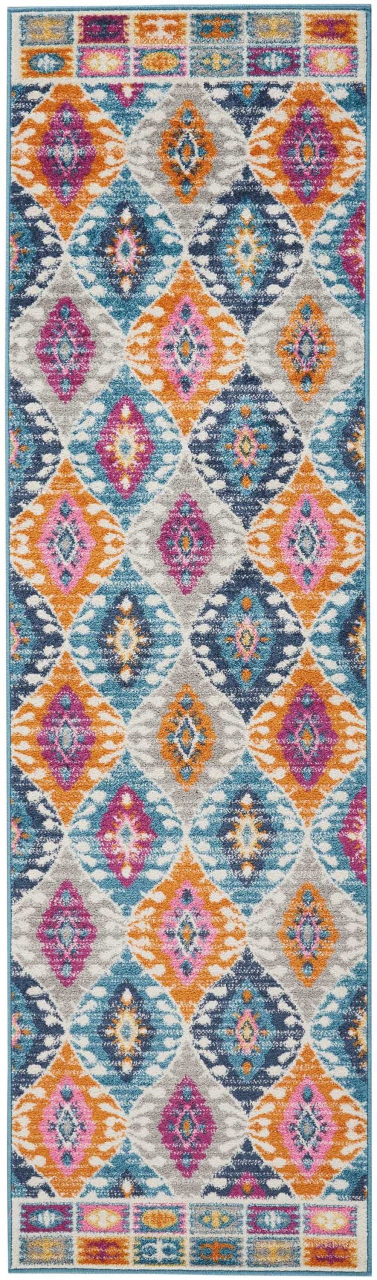 2?x 8?Multicolor Ogee Pattern Runner Rug