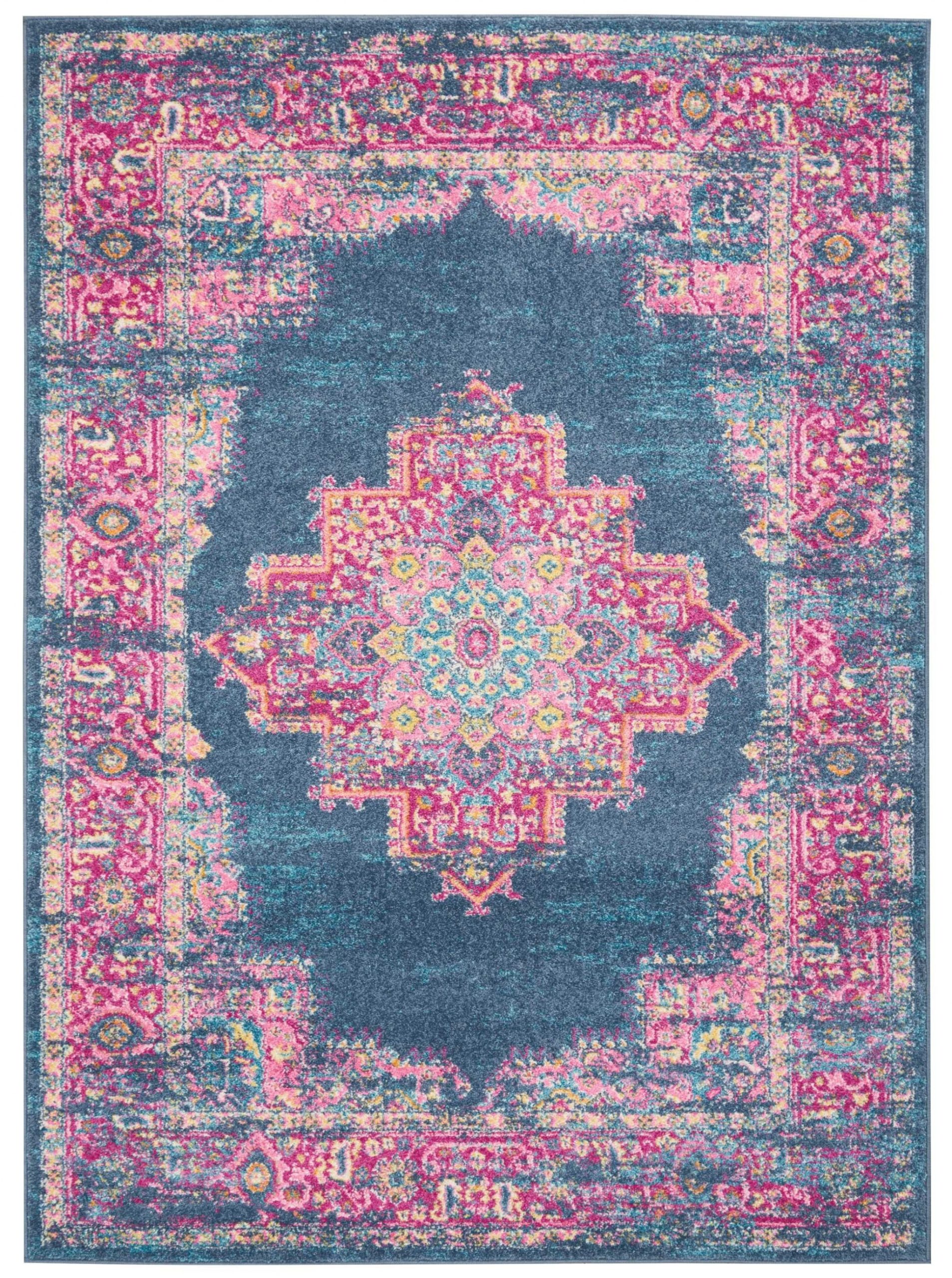5?x 7?Blue and Pink Medallion Area Rug