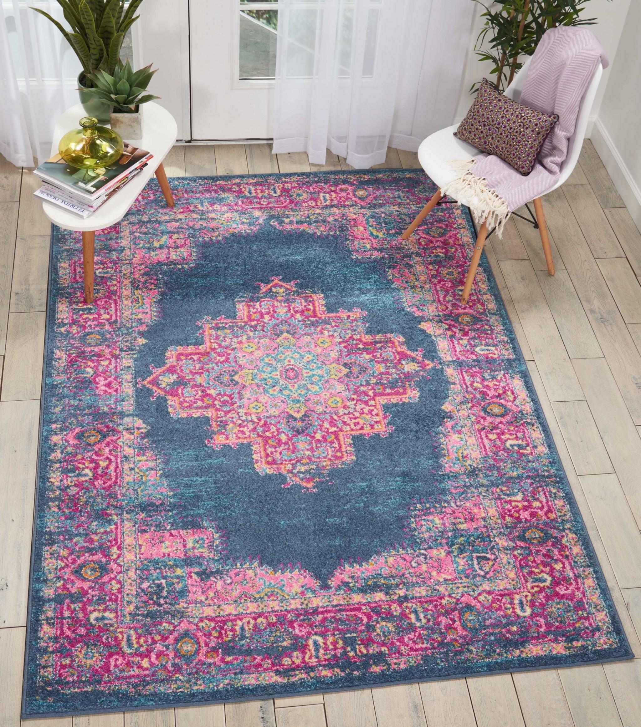 5?x 7?Blue and Pink Medallion Area Rug - Image 4