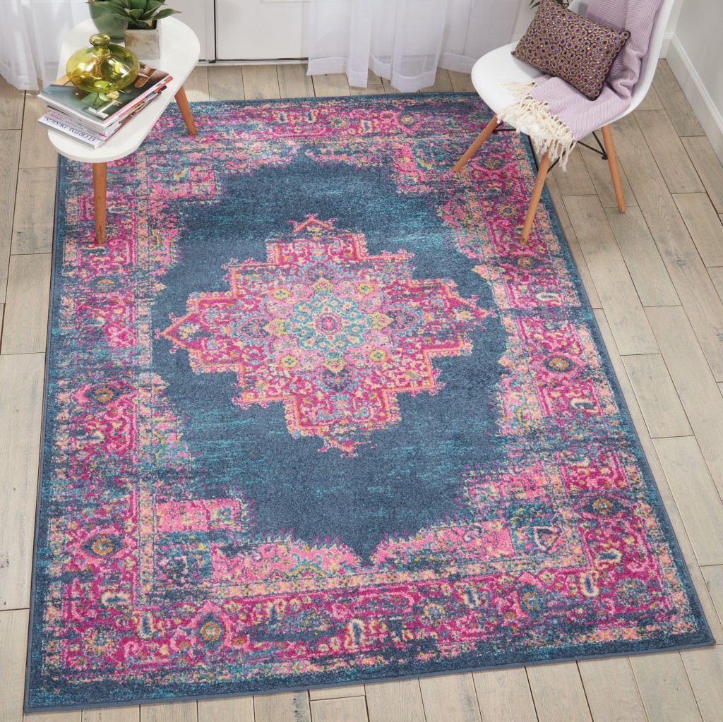 5?x 7?Blue and Pink Medallion Area Rug - Image 5