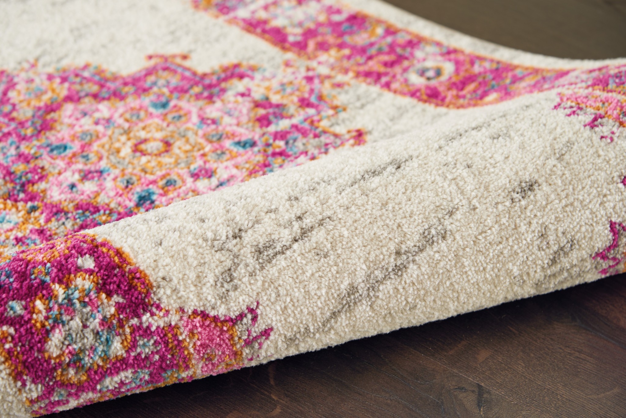 2?x 8' Ivory and Fuchsia Distressed Runner Rug - Image 2