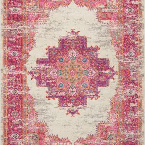 4?x 6' Ivory and Fuchsia Distressed Area Rug