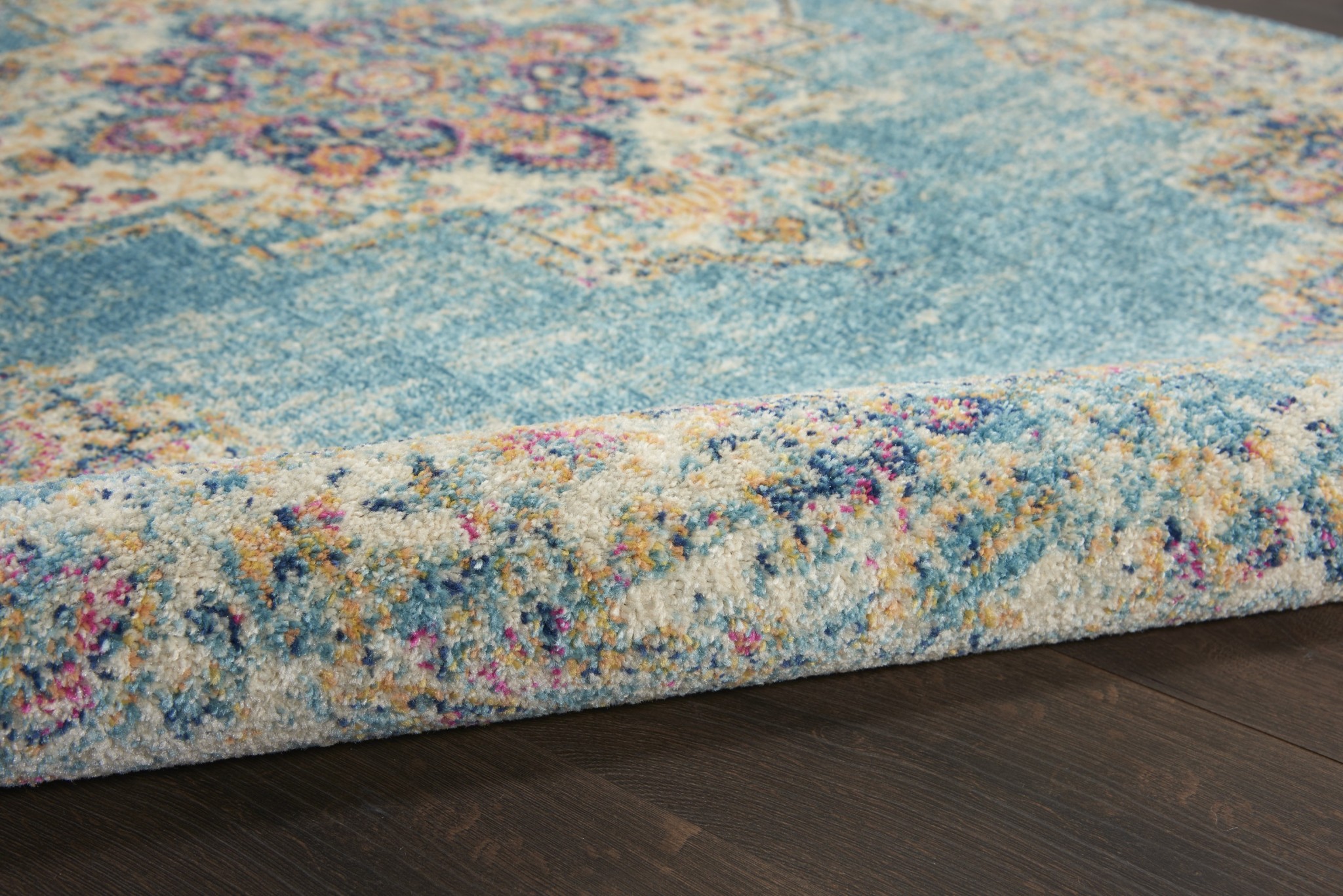 5?Round Light Blue Distressed Medallion Area Rug - Image 3