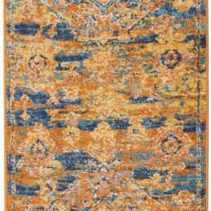 2?x 6?Gold and Blue Antique Runner Rug