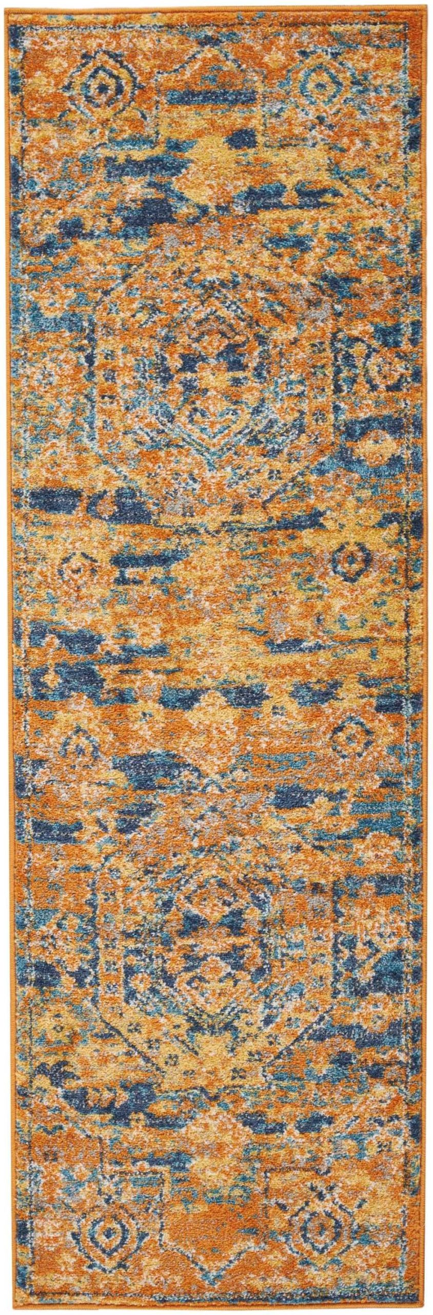 2?x 6?Gold and Blue Antique Runner Rug