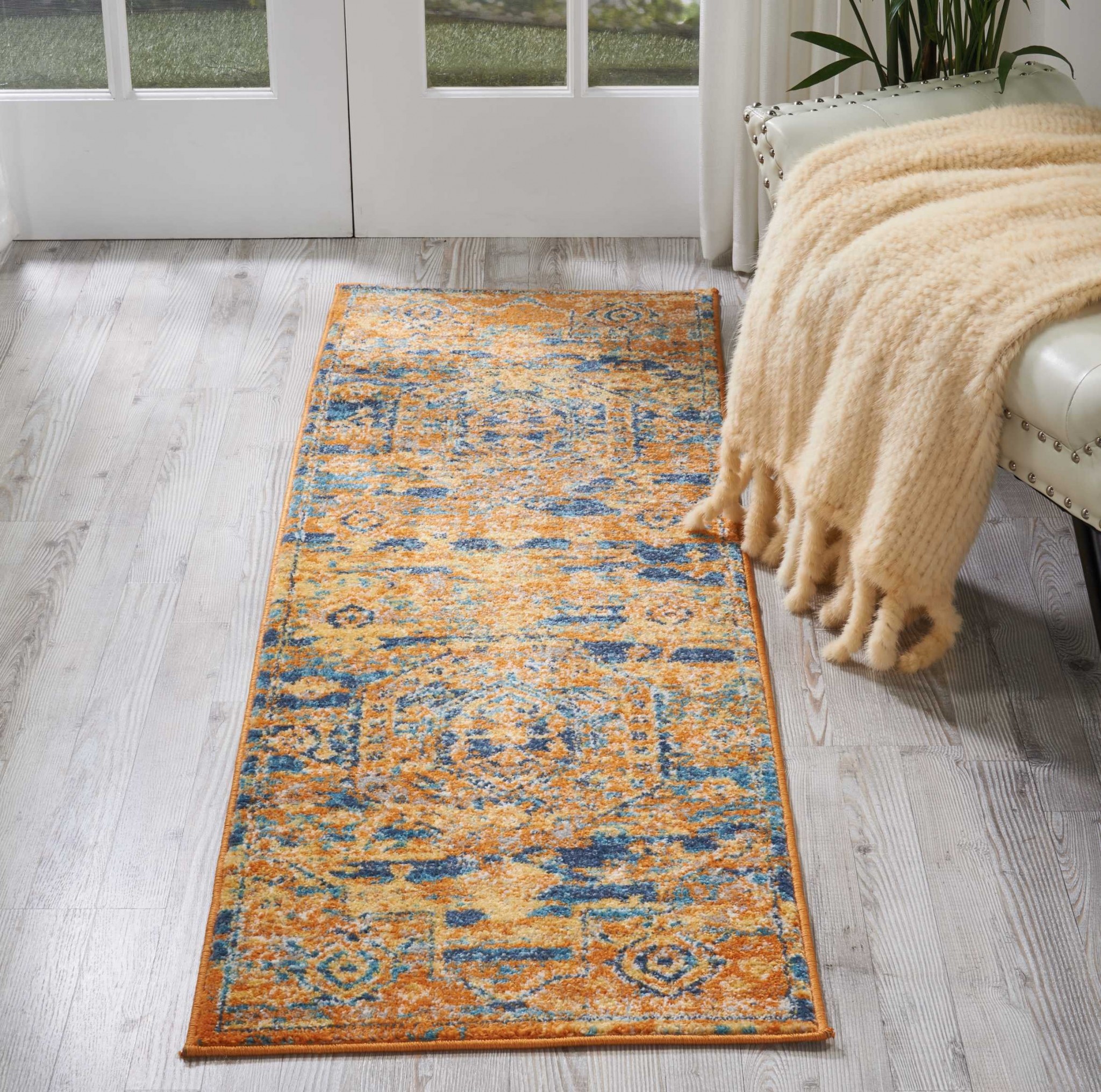 2?x 6?Gold and Blue Antique Runner Rug - Image 4