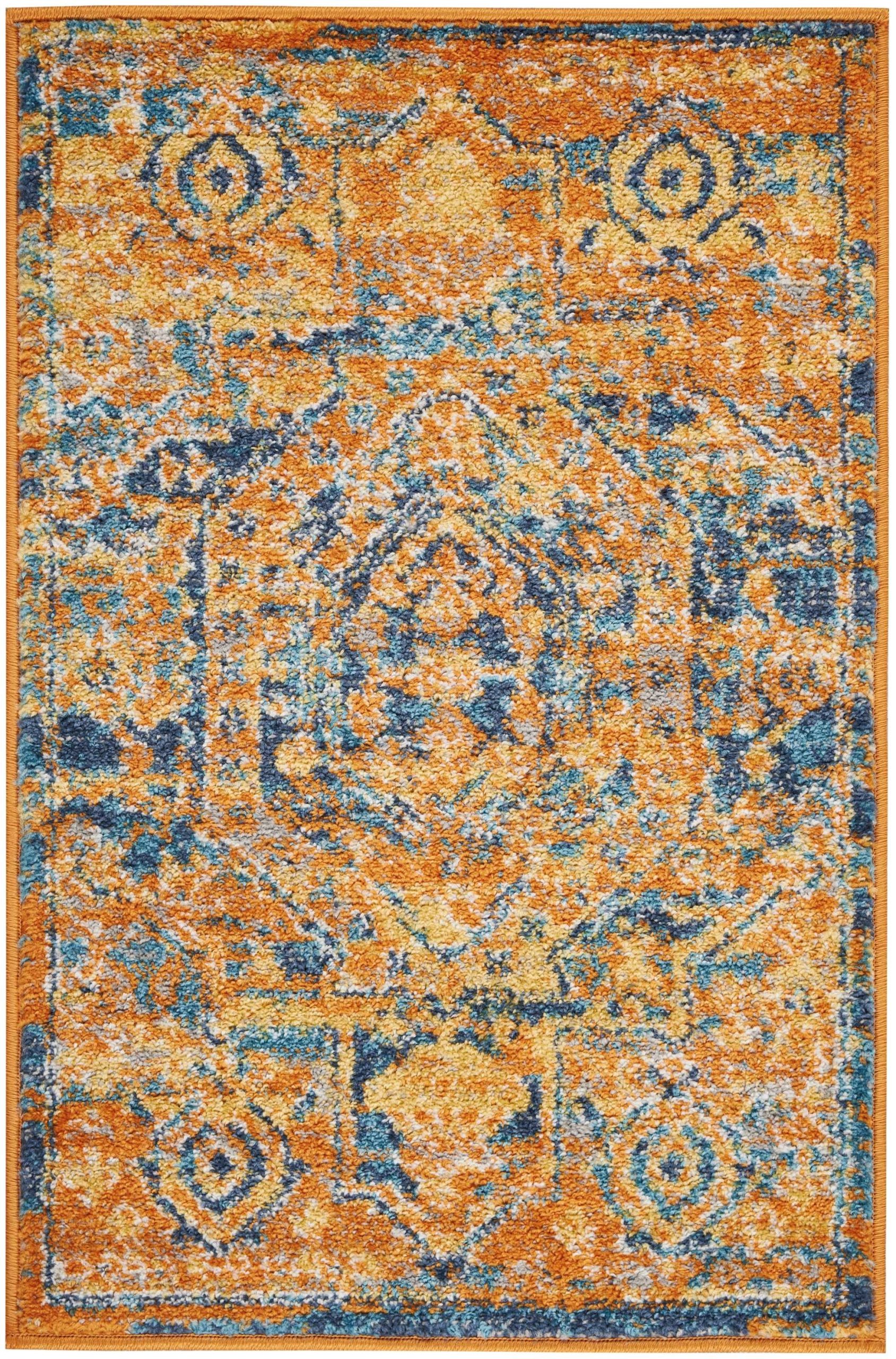 2?x 3?Gold and Blue Antique Scatter Rug