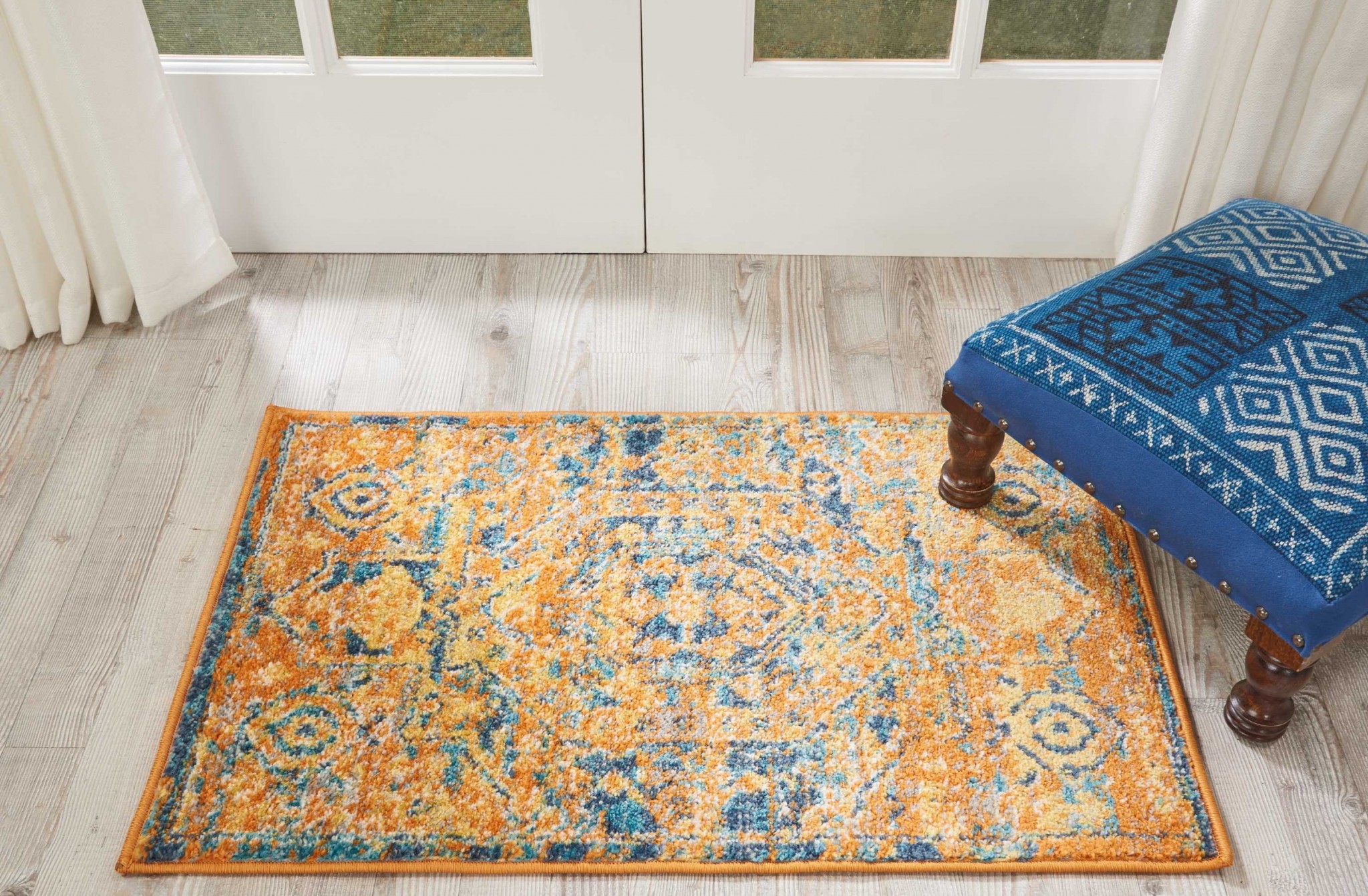 2?x 3?Gold and Blue Antique Scatter Rug - Image 4