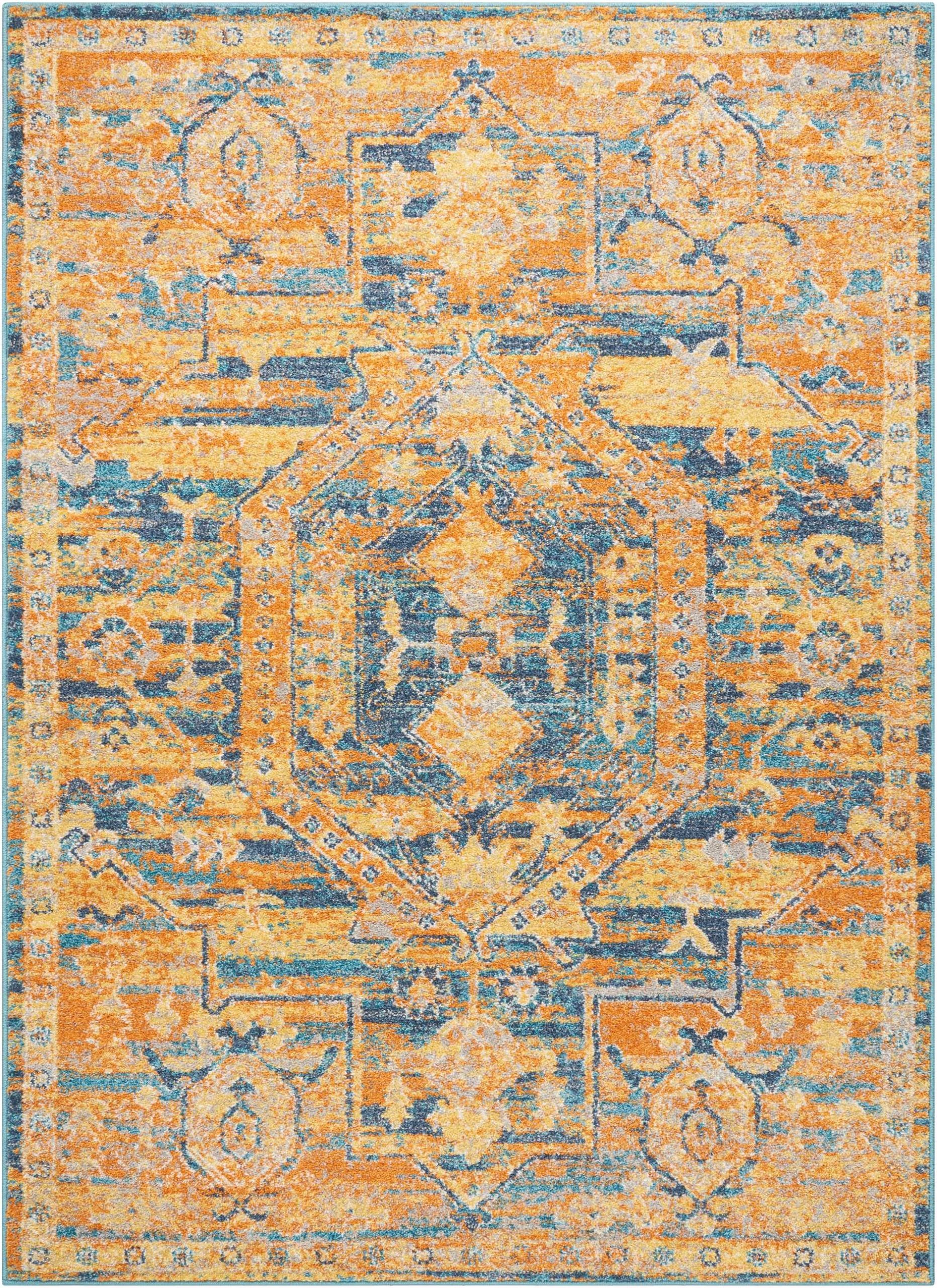 4?x 6?Gold and Blue Antique Area Rug