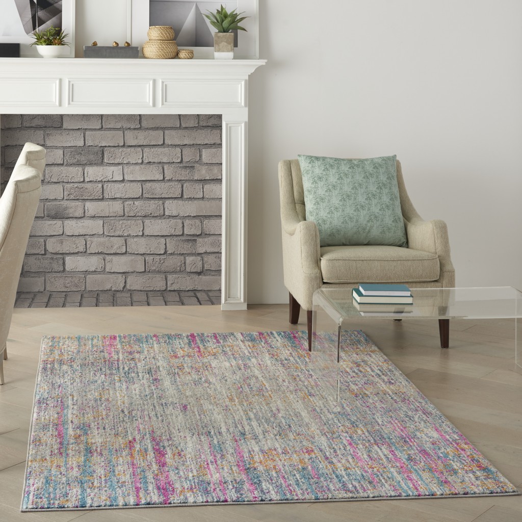 5?x 7?Ivory Abstract Striations Area Rug - Image 5