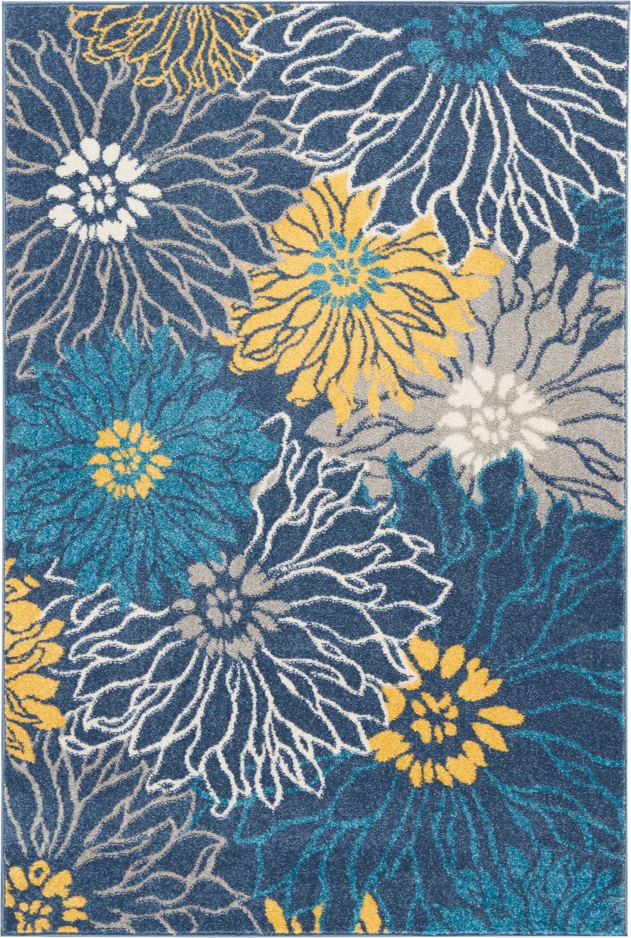 4?x 6?Blue Tropical Flower Area Rug