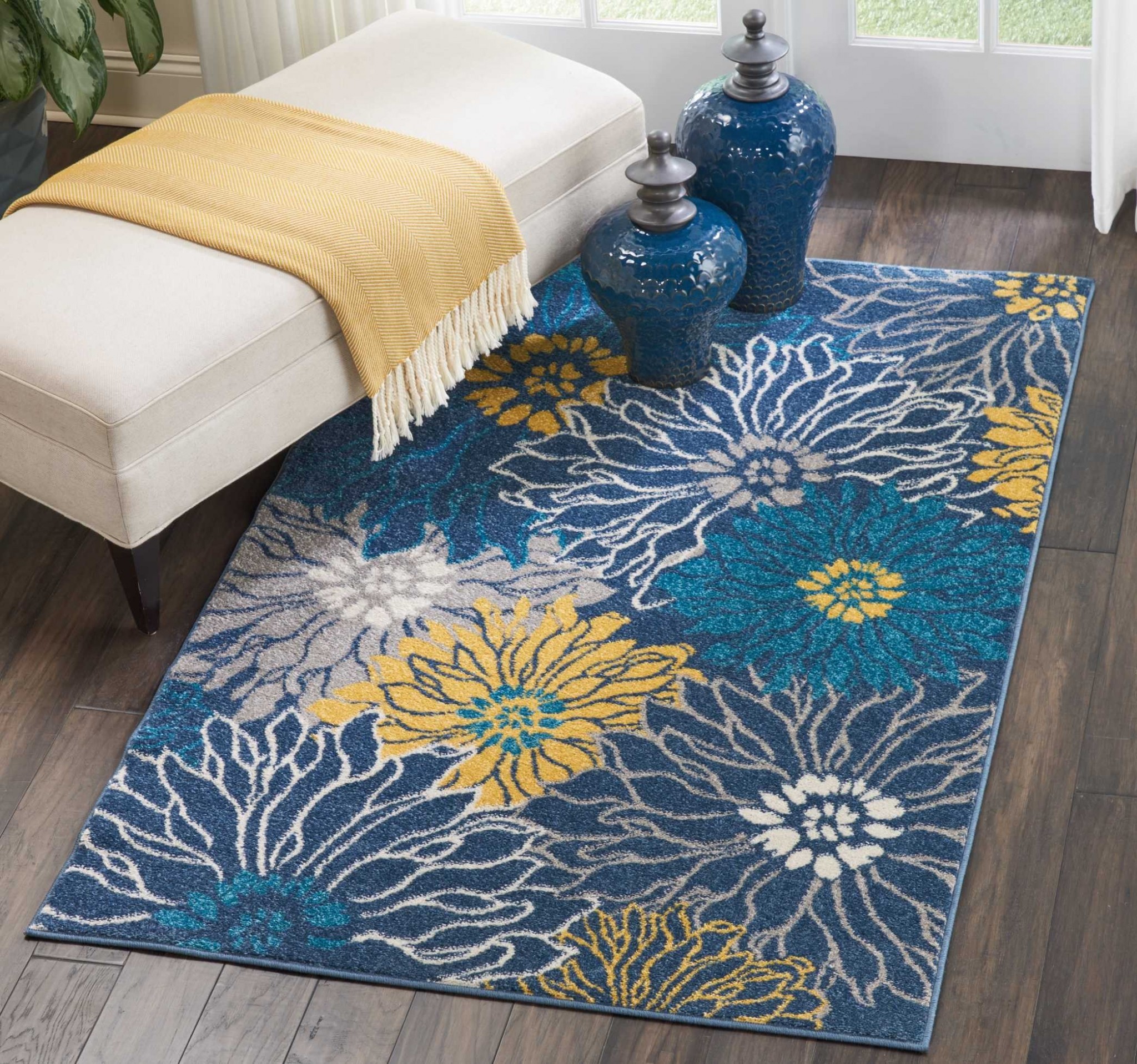 4?x 6?Blue Tropical Flower Area Rug - Image 4