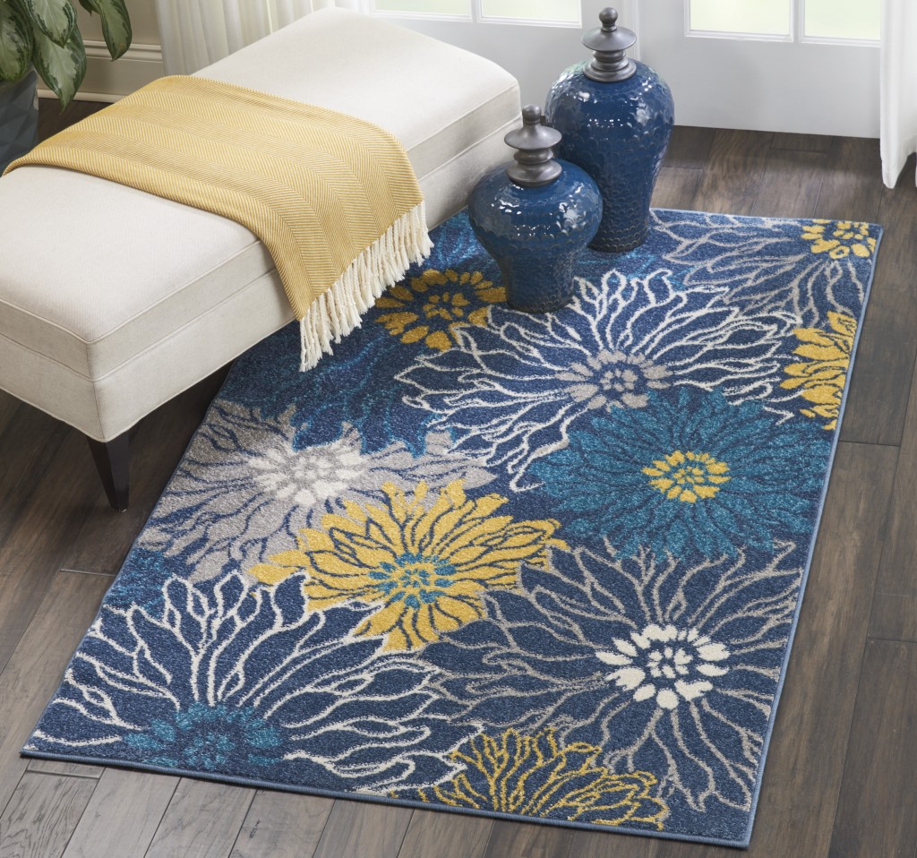 4?x 6?Blue Tropical Flower Area Rug - Image 5