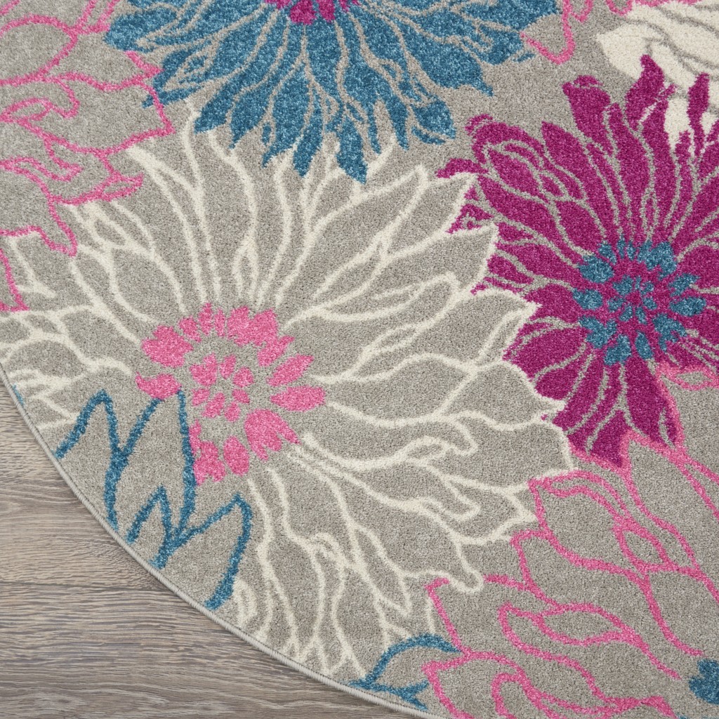 4?Round Gray and Pink Tropical Flower Area Rug - Image 2