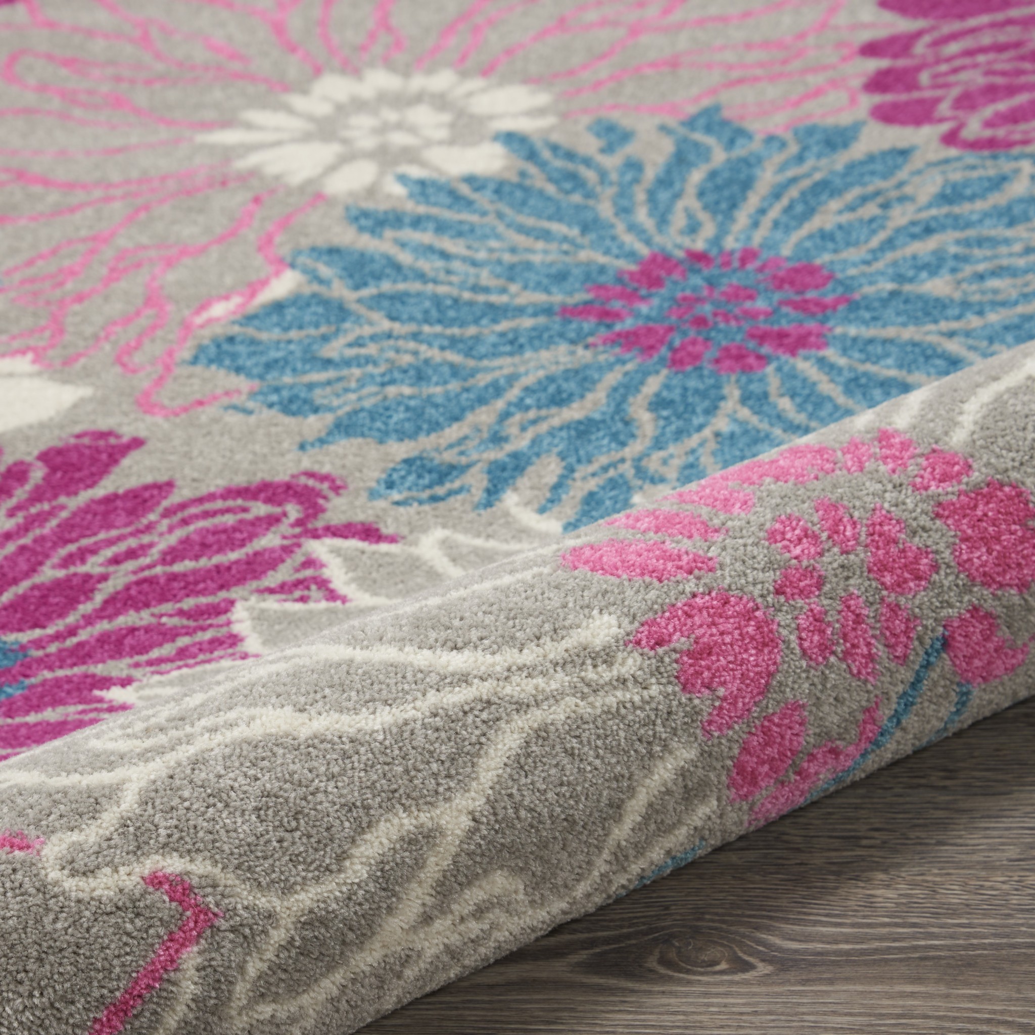 4?Round Gray and Pink Tropical Flower Area Rug - Image 3