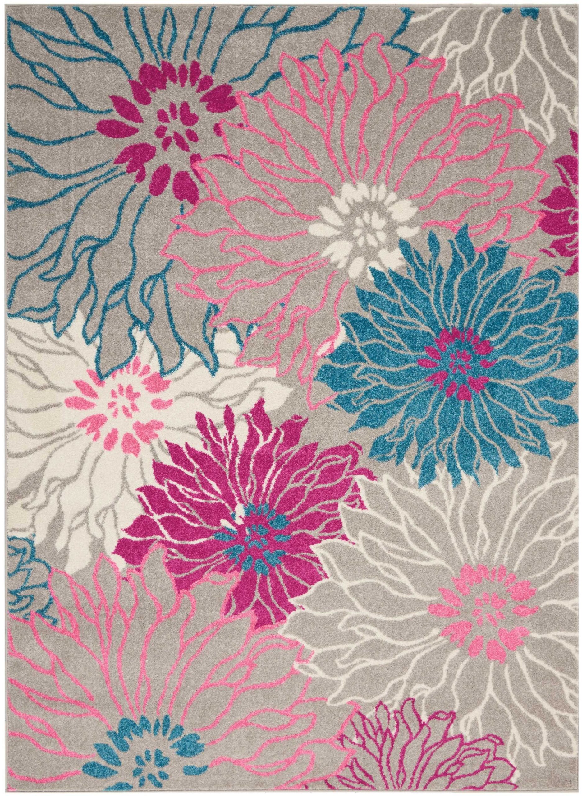 5?x 7?Gray and Pink Tropical Flower Area Rug