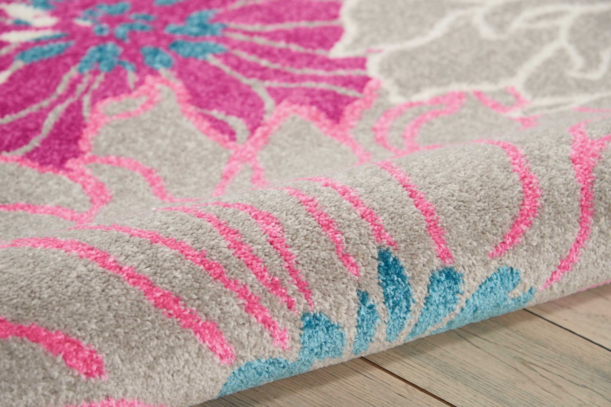 5?x 7?Gray and Pink Tropical Flower Area Rug - Image 3