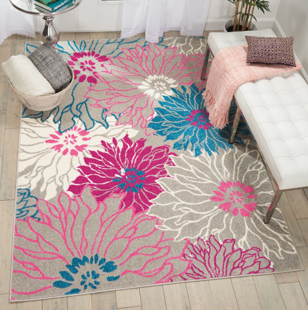 5?x 7?Gray and Pink Tropical Flower Area Rug - Image 5