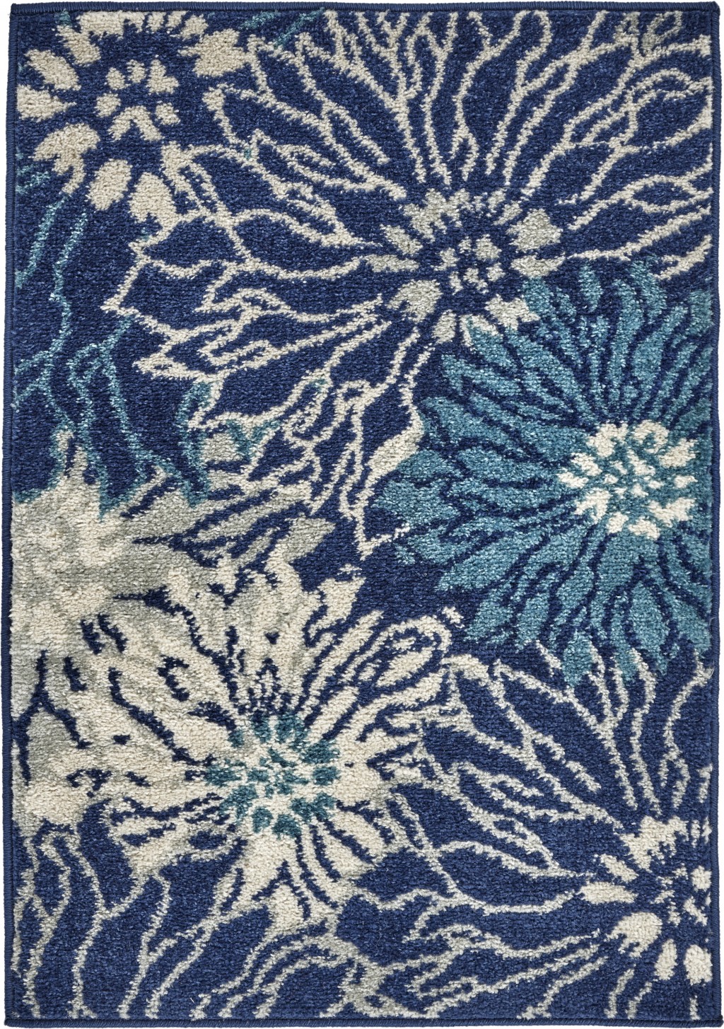 2?x 3?Navy and Ivory Floral Scatter Rug