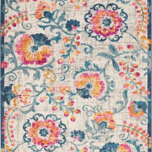 5?x 7?Ivory and Blue Floral Vines Area Rug