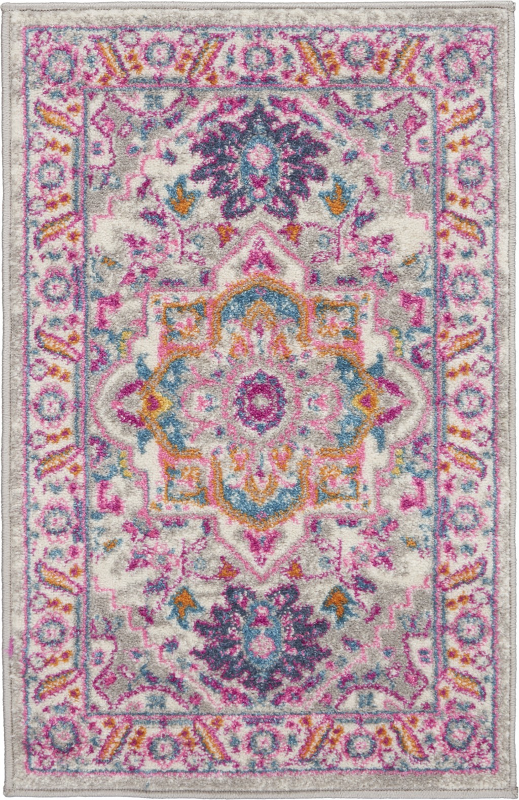 2?x 3?Light Gray and Pink Medallion Scatter Rug
