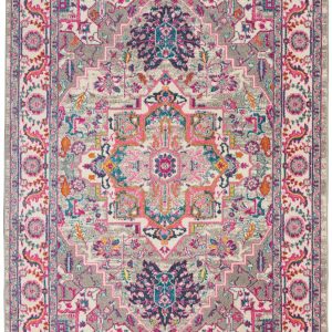 4?x 6?Light Gray and Pink Medallion Area Rug