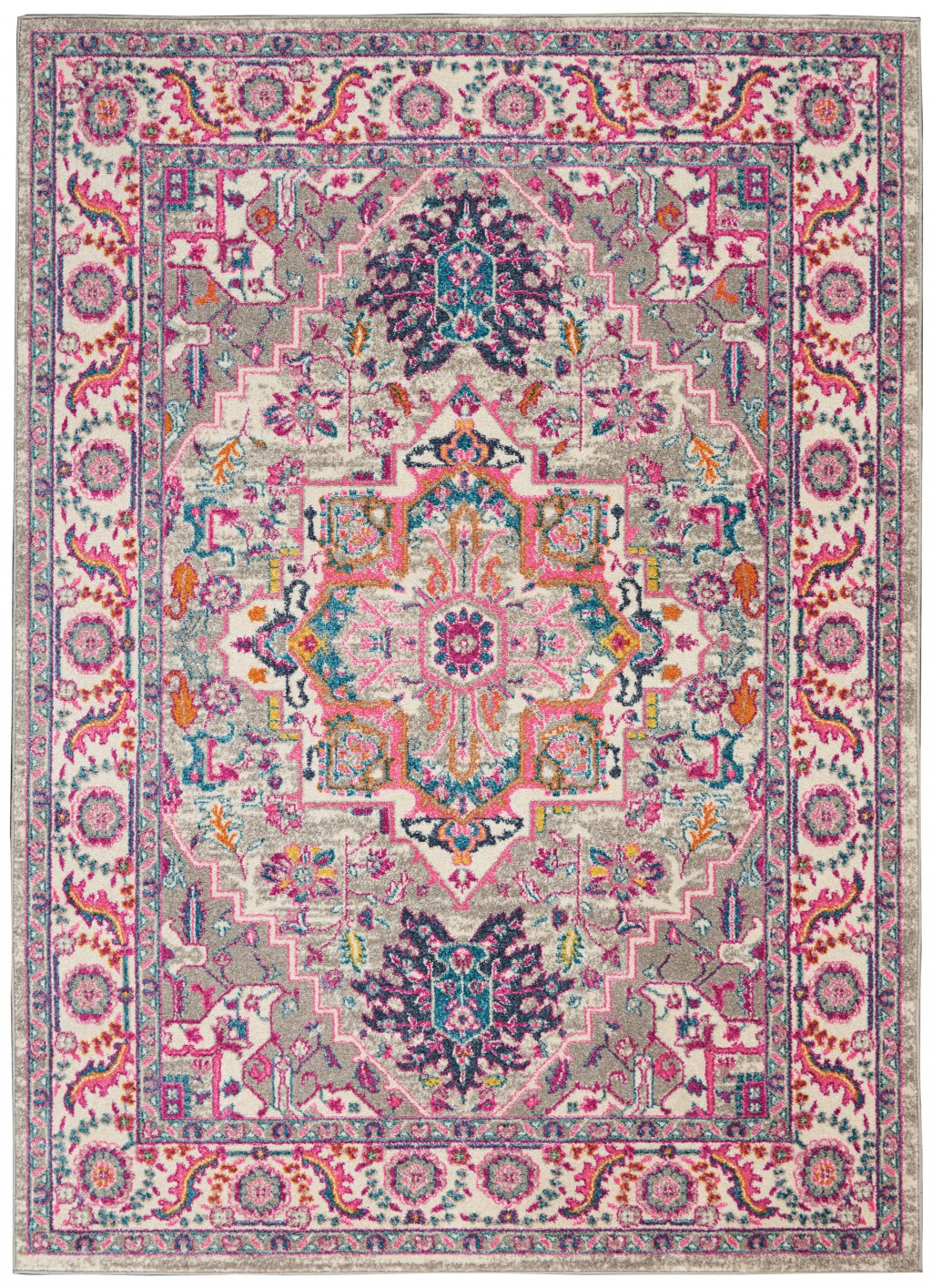4?x 6?Light Gray and Pink Medallion Area Rug