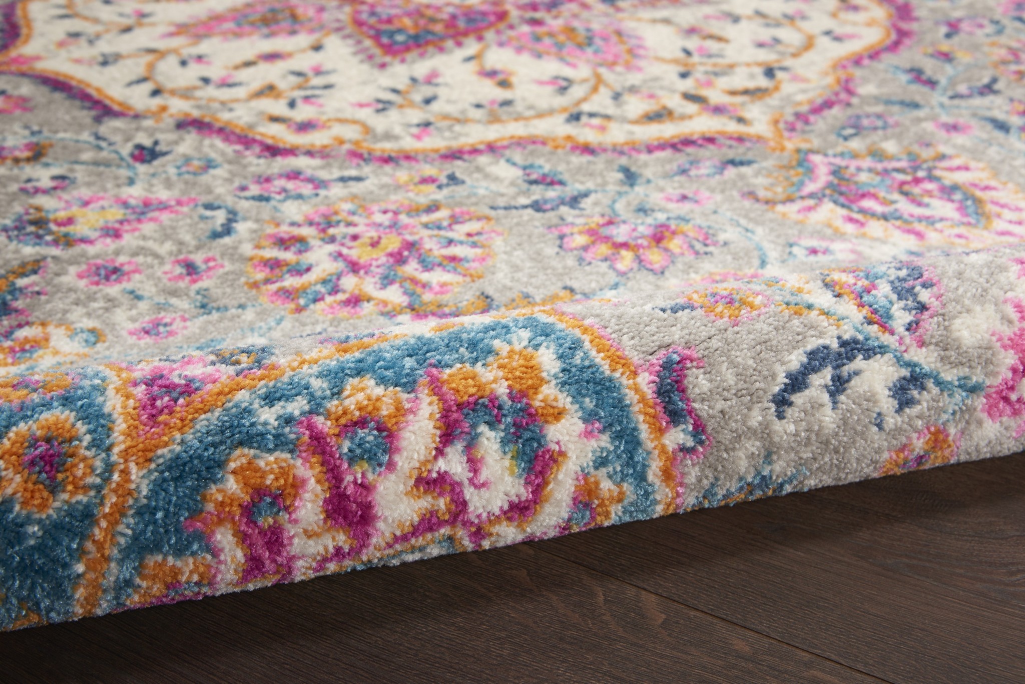 2?x 8?Gray and Pink Medallion Runner Rug - Image 3