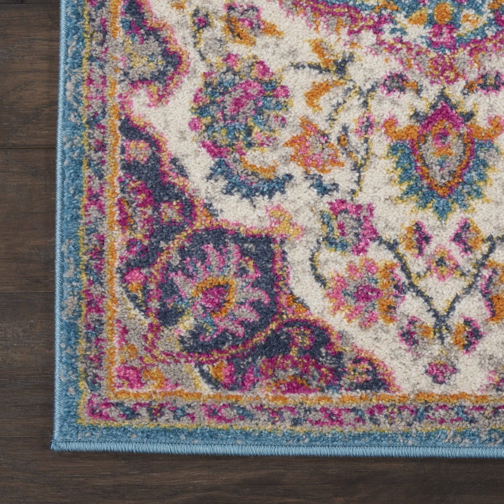 2?x 8' Pink and Blue Floral Medallion Runner Rug - Image 2