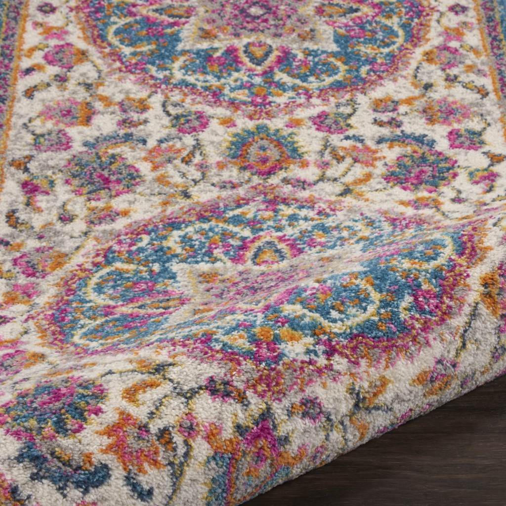 2?x 8' Pink and Blue Floral Medallion Runner Rug - Image 3