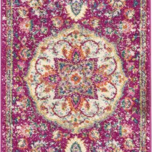 2?x 8?Pink and Ivory Medallion Runner Rug